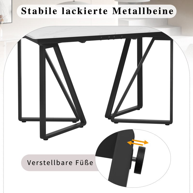 Moderner Esstisch mit Marmor-Muster, erweiterbar, Weiß+Schwarz