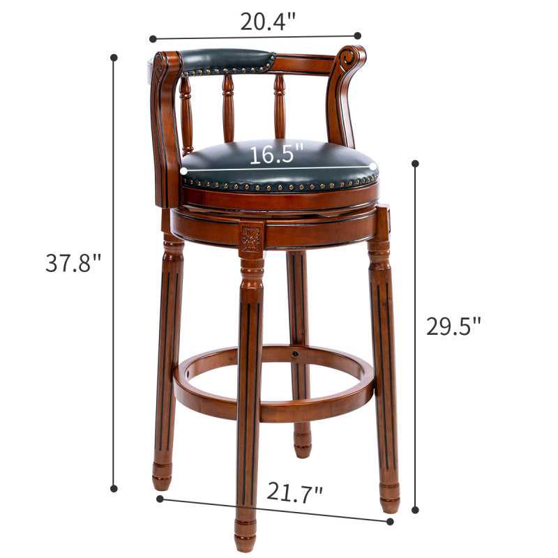 Barhocker aus Holz mit Kuhfell-Obermaterial, 360-Grad-Drehstuhl in Barhöhe mit Rückenlehne, Blau+Sitzhöhe 75cm