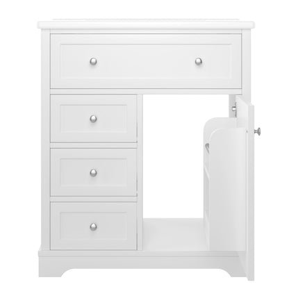 76x46x87cm Bodenstehender Badezimmerschrank mit Waschbeck, Waschtisch,Sprühlackierverfahren,Drei Soft-Close-Schubladen,Türregale,ausklappbare Schublade,integriertes Keramikwaschbecken,Weiß