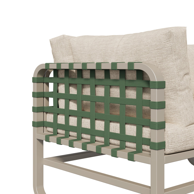 Garten Lounge Set (4-5 Sitzer), Grünes Leder Rattan Gartenmöbel Set, Modernes Outdoor Sofa Set inkl. aller Sitz- und Rückenkissen, Balkonset, Garten und Terrasse, Aprikose