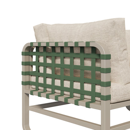 Garten Lounge Set (4-5 Sitzer), Grünes Leder Rattan Gartenmöbel Set, Modernes Outdoor Sofa Set inkl. aller Sitz- und Rückenkissen, Balkonset, Garten und Terrasse, Aprikose