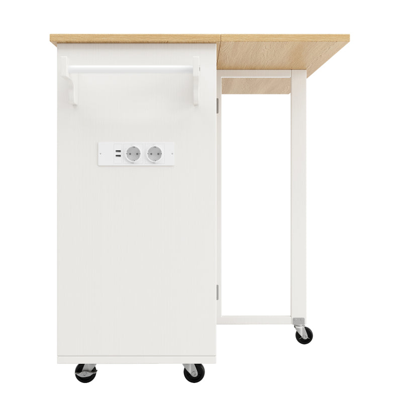 Kücheninsel, Küchenwagen mit Steckdosenleiste ausgestattet, Küchenschrank, Abnehmbare Servierwagen mit Weinregal,buffetschrank, Speisewagen mit Holzmaserung, buffetschrank, weiß