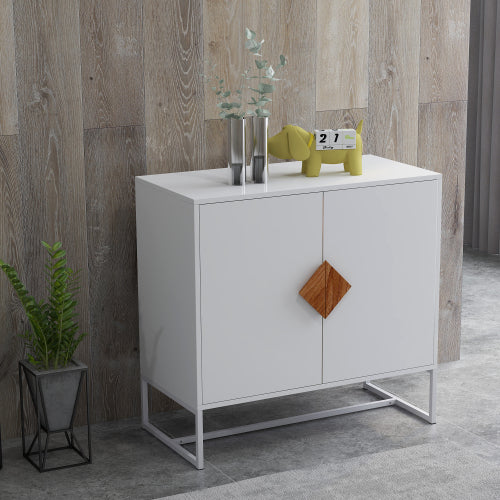Sideboard mit 2 Türen und quadratischem Griff aus Massivholz