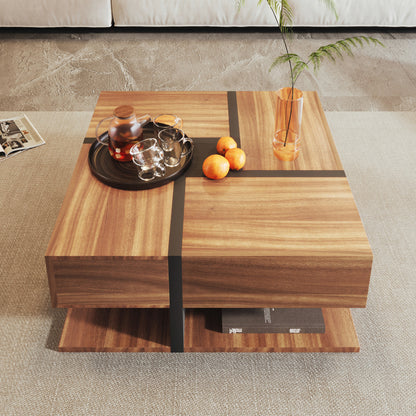 Couchtisch, Tisch mit 4 Schubladen, einzigartige Farbabstimmung und Liniendesign, Stauraum unten. 78*78*36cm