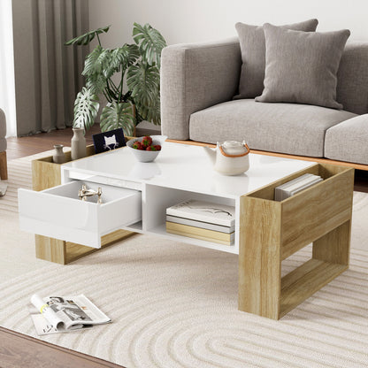 Moderner Couchtisch 105 x 60 x 40 cm - teilweise hochglanz, mit Schubladen und offenen Fächern