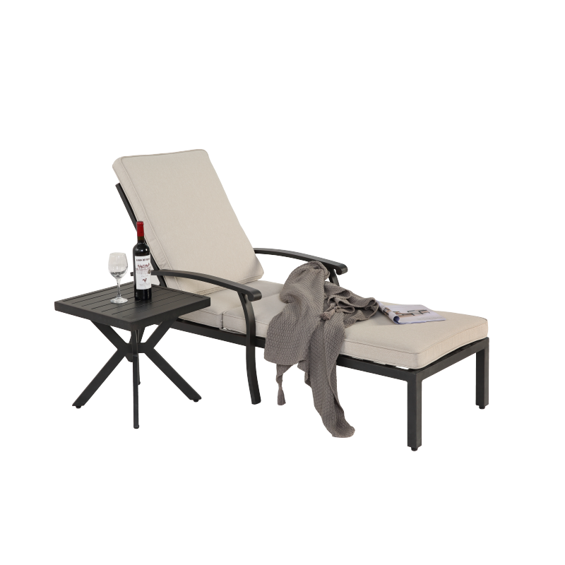 Lounge Patio Chair with Cotton Cushion, Adjustable Reclining Rust-Resistant Aluminum  Poolside Chaise Lounge Furniture, Waterproof Beige Cushion (1pc)