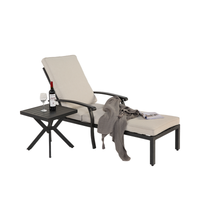 Lounge Patio Chair with Cotton Cushion, Adjustable Reclining Rust-Resistant Aluminum  Poolside Chaise Lounge Furniture, Waterproof Beige Cushion (1pc)
