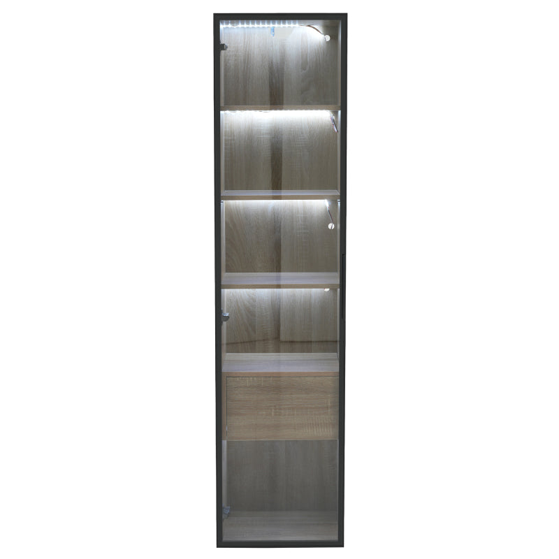 Badezimmerschrank, mittel, mit Lichtleiste, 40 cm breit, mit 1 großen Schubladen und 1 Türen, Glastür