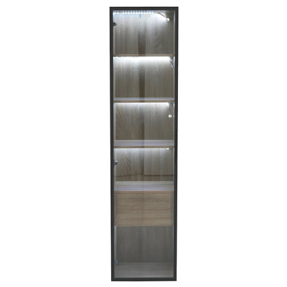 Badezimmerschrank, mittel, mit Lichtleiste, 40 cm breit, mit 1 großen Schubladen und 1 Türen, Glastür
