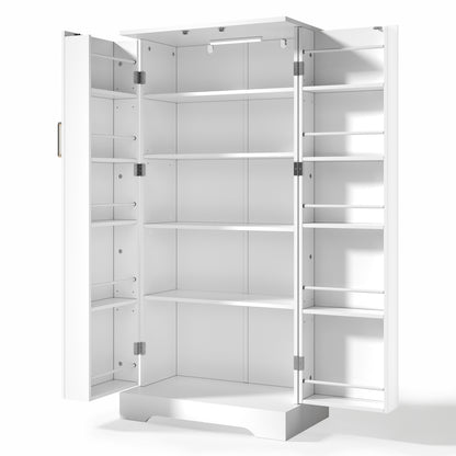 Hochschrank Weiß (60x128x35 cm), Küchenschrank mit LED-Sensorlicht