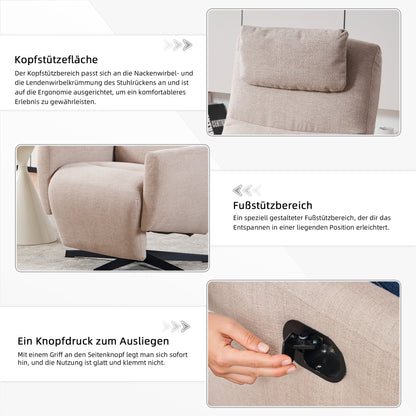 Bequemer Relaxsessel mit Liegefunktion – Chenille Fernsehsessel mit Fußstütze, drehbarer Stillsessel & Loungesessel für Wohnzimmer, modernes Sofa, Grau