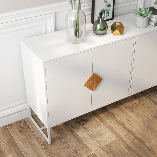 Massivholz-Sideboard mit speziell geformten quadratischem Griff, 4 Türen und doppeltem Stauraum