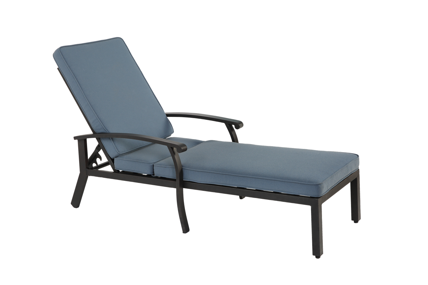 Lounge Patio Chair with Cotton Cushion, Adjustable Reclining Rust-Resistant Aluminum  Poolside Chaise Lounge Furniture, Waterproof Blue Cushion (1pc)