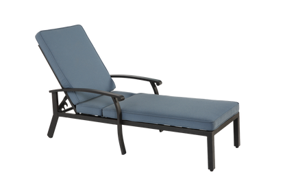 Lounge Patio Chair with Cotton Cushion, Adjustable Reclining Rust-Resistant Aluminum  Poolside Chaise Lounge Furniture, Waterproof Blue Cushion (1pc)