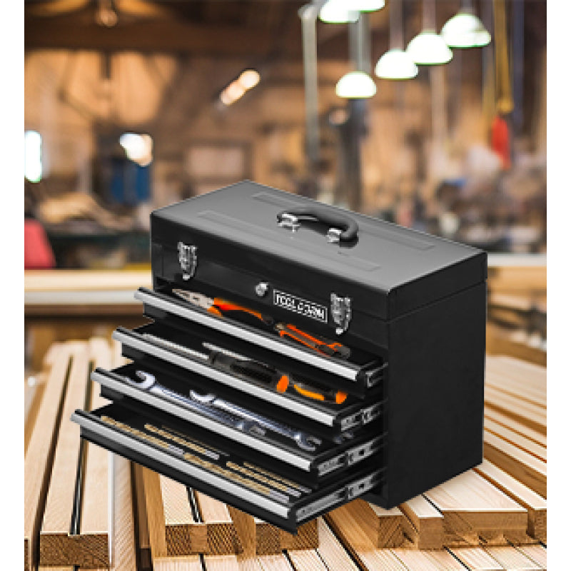 20,3 Zoll Metall-Werkzeugkasten mit Schubladen, tragbarer Werkzeugkasten aus Stahlmetall mit Schutzauskleidung (Schwarz, 4 Schubladen)