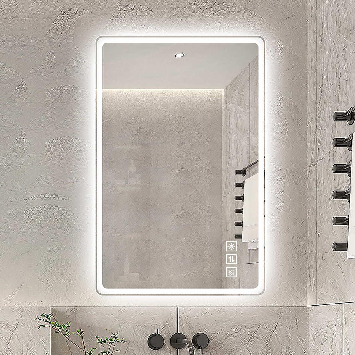 LED Badezimmerspiegel 60×100 cm – rahmenlos, dimmbar, Anti-Beschlag, energiesparend, Sicherheitsglas, Wandspiegel mit Beleuchtung