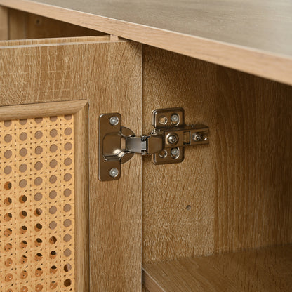 Modernes Sideboard im minimalistischen Stil 4-Rattantür, Metallgriff einfaches Buffetschrank für Esszimmer, Wohnzimmer, Küche (Naturholz)