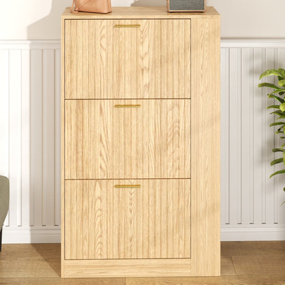 Moderner Schuhschrank aus Holz - 3 Türen, Großes Fassungsvermögen & Offene Regalfächer - Stilvoller Schuhkipper für Eingangsbereich & Foyer