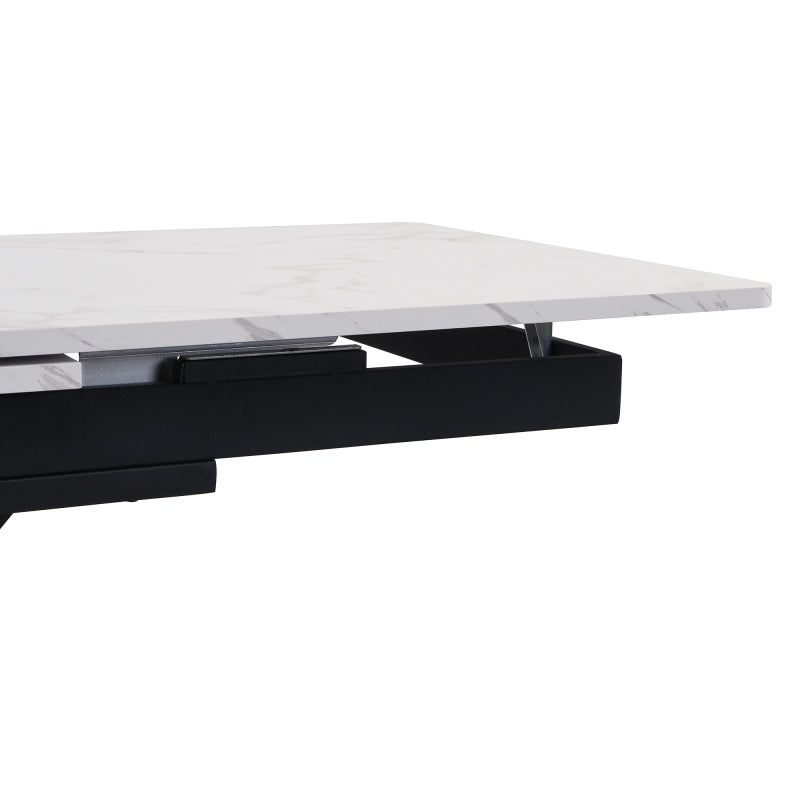 Erweiterbarer Esstisch,  L150/180 x B70 x H76 cm, Kreuzbein-Design, Marmorstruktur, Schwarz und Weiß