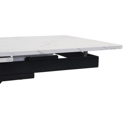 Erweiterbarer Esstisch,  L150/180 x B70 x H76 cm, Kreuzbein-Design, Marmorstruktur, Schwarz und Weiß