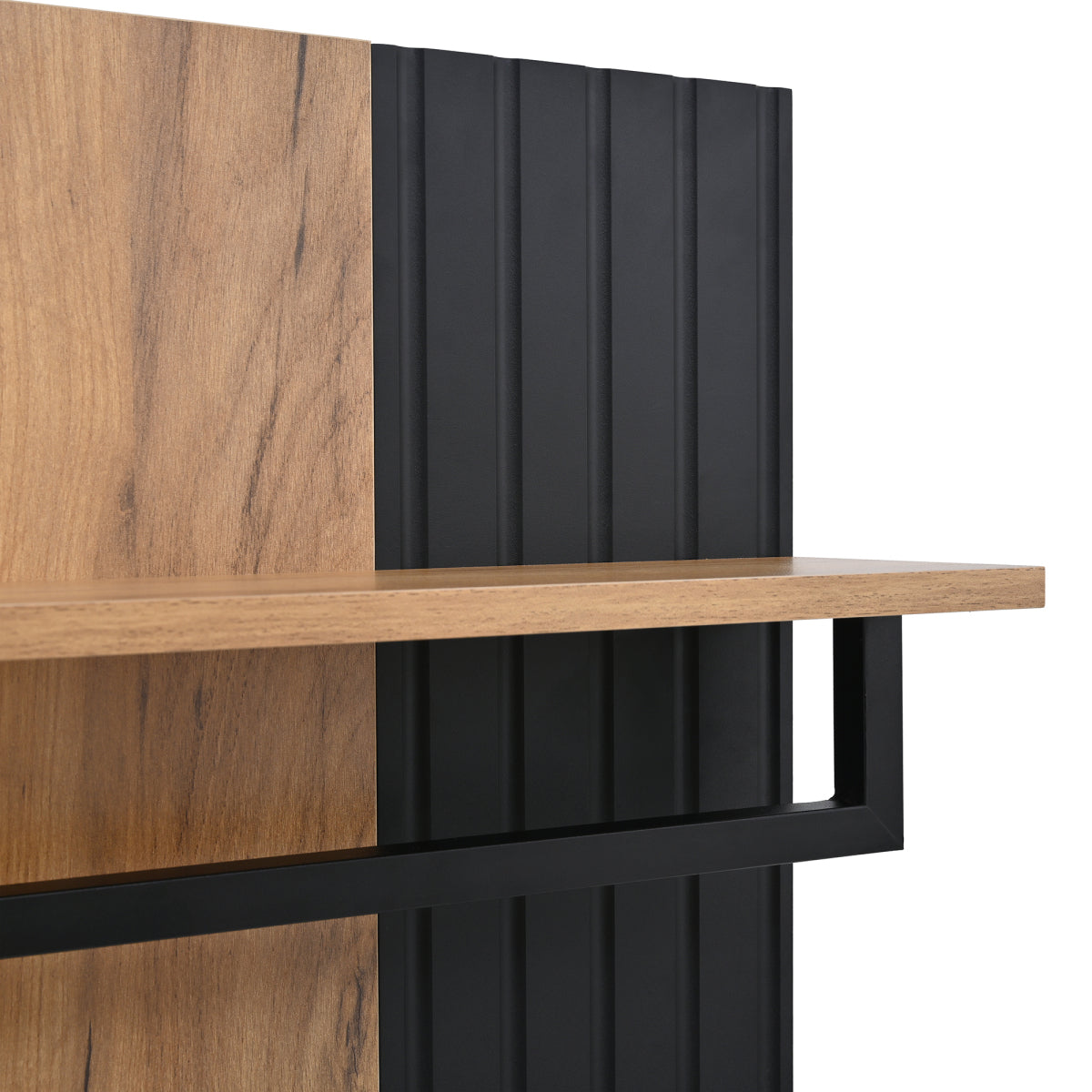 Schuhbank mit Garderobe & 3 Haken, Schuhschrank mit 2 Türen und Sitzbank, Flurmöbel aus Spanplatte, Schwarz/Natur, B70×T36×H146 cm