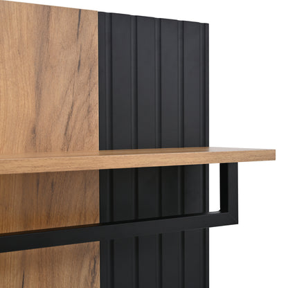 Schuhbank mit Garderobe & 3 Haken, Schuhschrank mit 2 Türen und Sitzbank, Flurmöbel aus Spanplatte, Schwarz/Natur, B70×T36×H146 cm