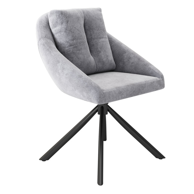 Moderner grauer Samtstuhl, stilvoller und bequemer drehbarer Esszimmerstuhl, atmungsaktiver Samtstoff, ergonomisches Design, eleganter grauer Drehstuhl