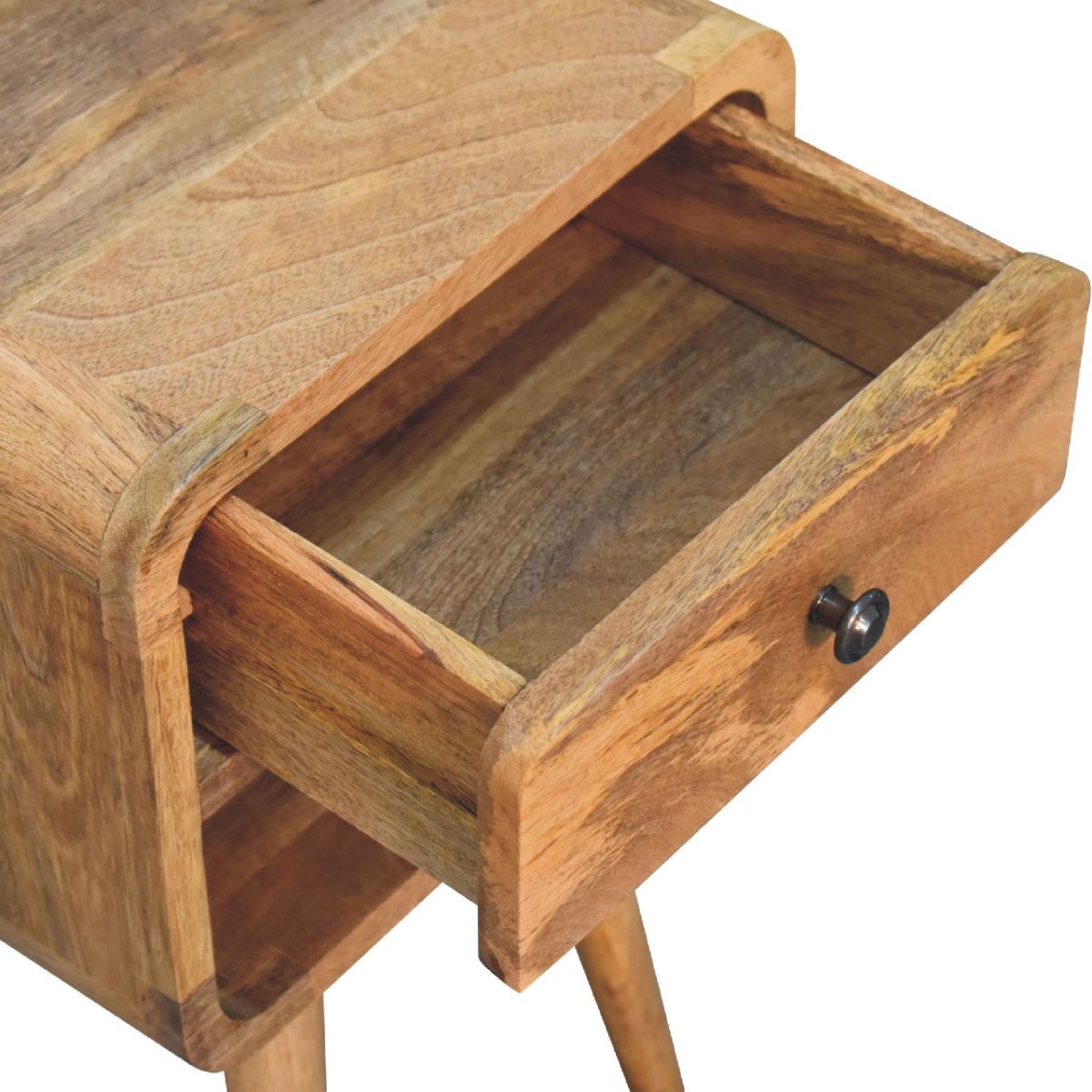 Nachttisch aus massivem Mangoholz im skandinavischen Design mit Schublade – Handgefertigt, Oak-ish Finish, Nachhaltig, 30x30x55 cm