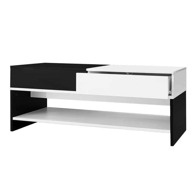 Moderner Couchtisch mit 2 Schubladen – Schwarz-Weiß-Design, Stauraum, Hochglanz-Tischplatte, 100 cm lang