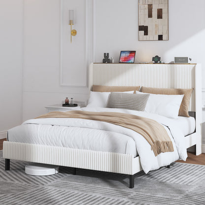 Bettrahmen gepolstertes Plattformbett mit Stoffköpfchen, Flügelkantendesign/Nicht-Rutscht- und Rauchfreien/Metalllatten/No BoxSpre 160*200