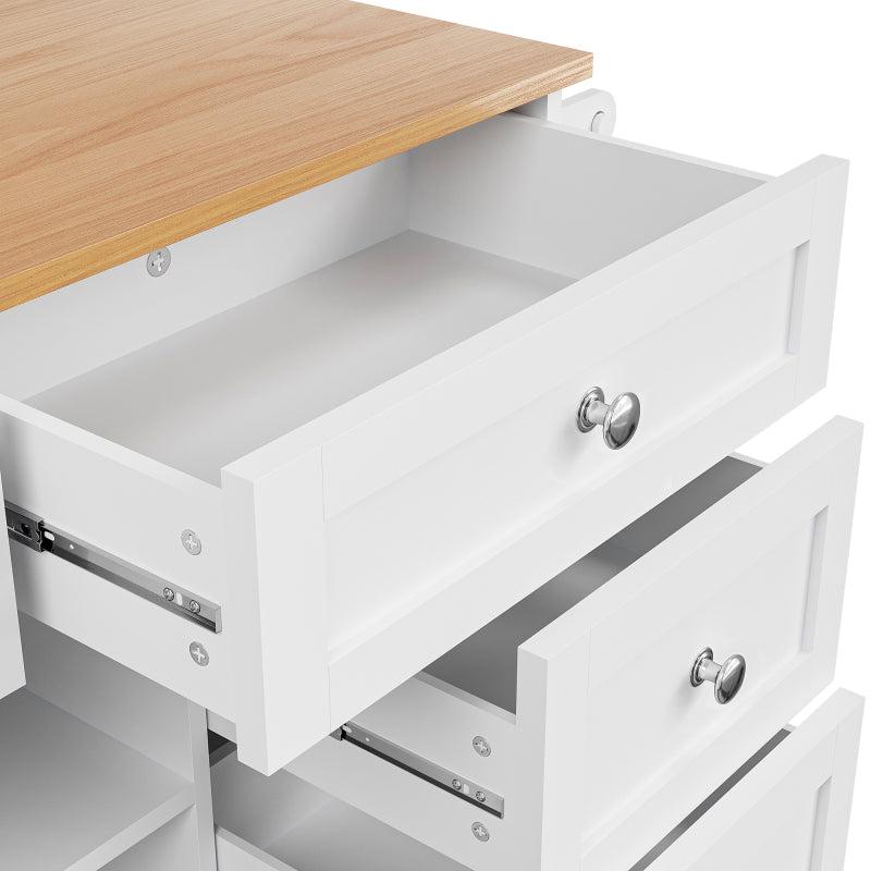 Speisewagen (134 x 46 x 92 cm), moderner und einfacher weißer Speisewagen, kombiniertes Schubladen-Aufbewahrungsschrank-Design, mobiles und festes Dual-Use-Design, geeignet für Privat- und Gewerbeküch