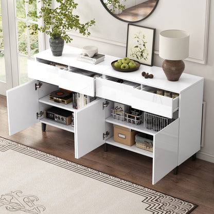 Hochglanz Sideboard, Kommoden,Highboard, Schubladenkommoden mit 4 Schubladen2 Türen und höhenverstellbaren Regalböden, weiß