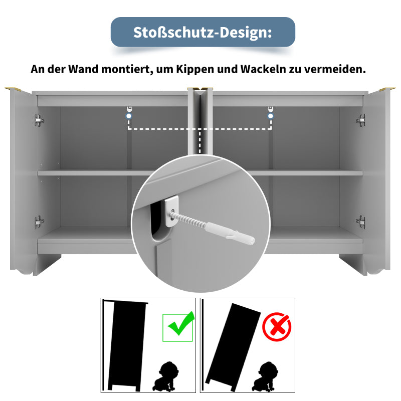 Sideboard(140×40×85cm), buffetschrank, cabinets, Esszimmer Wohnzimmer Aufbewahrungsschränke, Gemusterte Schränke, Freistehende Schränke, Küchenmöbel,Wellenmuster-Design, Grau