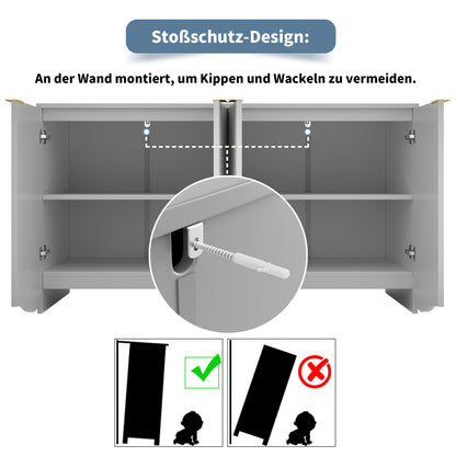 Sideboard(140×40×85cm), buffetschrank, cabinets, Esszimmer Wohnzimmer Aufbewahrungsschränke, Gemusterte Schränke, Freistehende Schränke, Küchenmöbel,Wellenmuster-Design, Grau