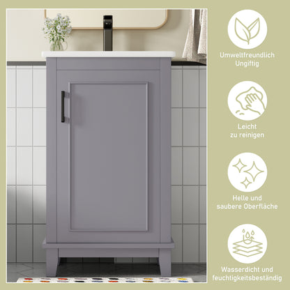 51x34x83cmBodenstehender Badezimmerschrank, Waschtisch, komplett lackiert, Türregale, verstellbare Regale, integriertes Keramikwaschbecken, geeignet für kleine Räume, Grau