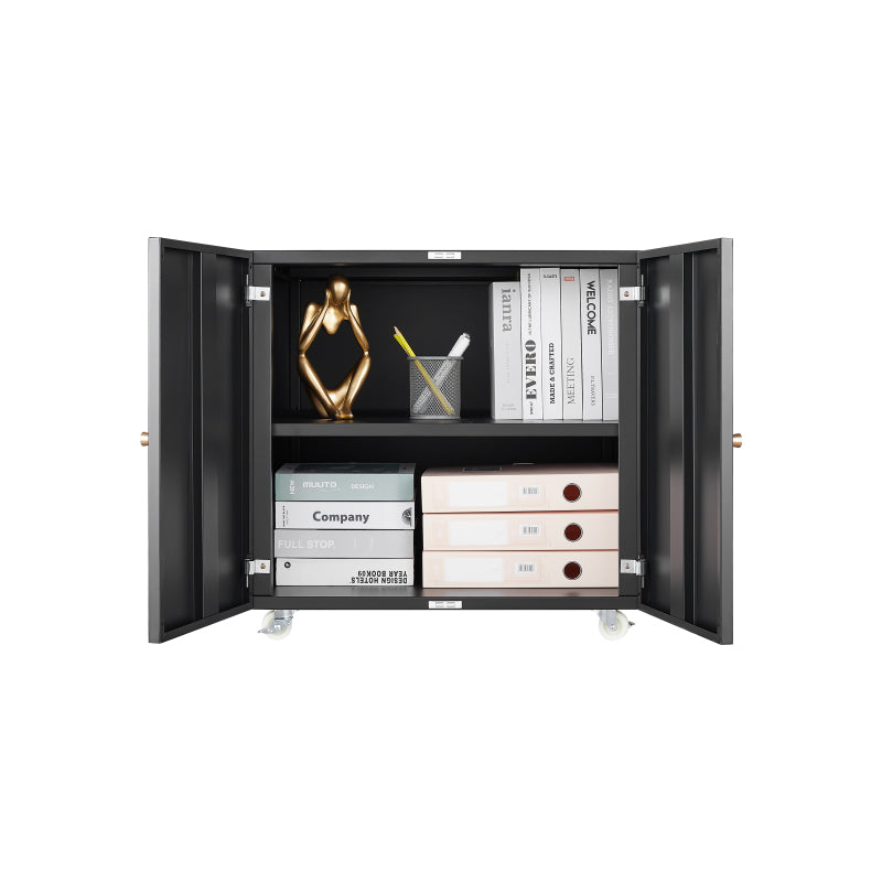 Metal Printer Stand with Storage Mobile Printer Tables for Small Spaces with Door Adjustable Shelf File Cabinet on Wheels for Home Office (Black)