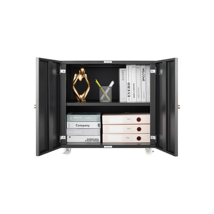 Metal Printer Stand with Storage Mobile Printer Tables for Small Spaces with Door Adjustable Shelf File Cabinet on Wheels for Home Office (Black)