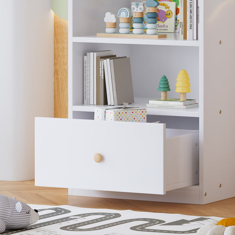 Bücherregal, Regal mit drei Einlegeböden und einer Schublade, geräuschlosen Gleitern, Schlafzimmer, Wohnzimmer, MDF, Weiß