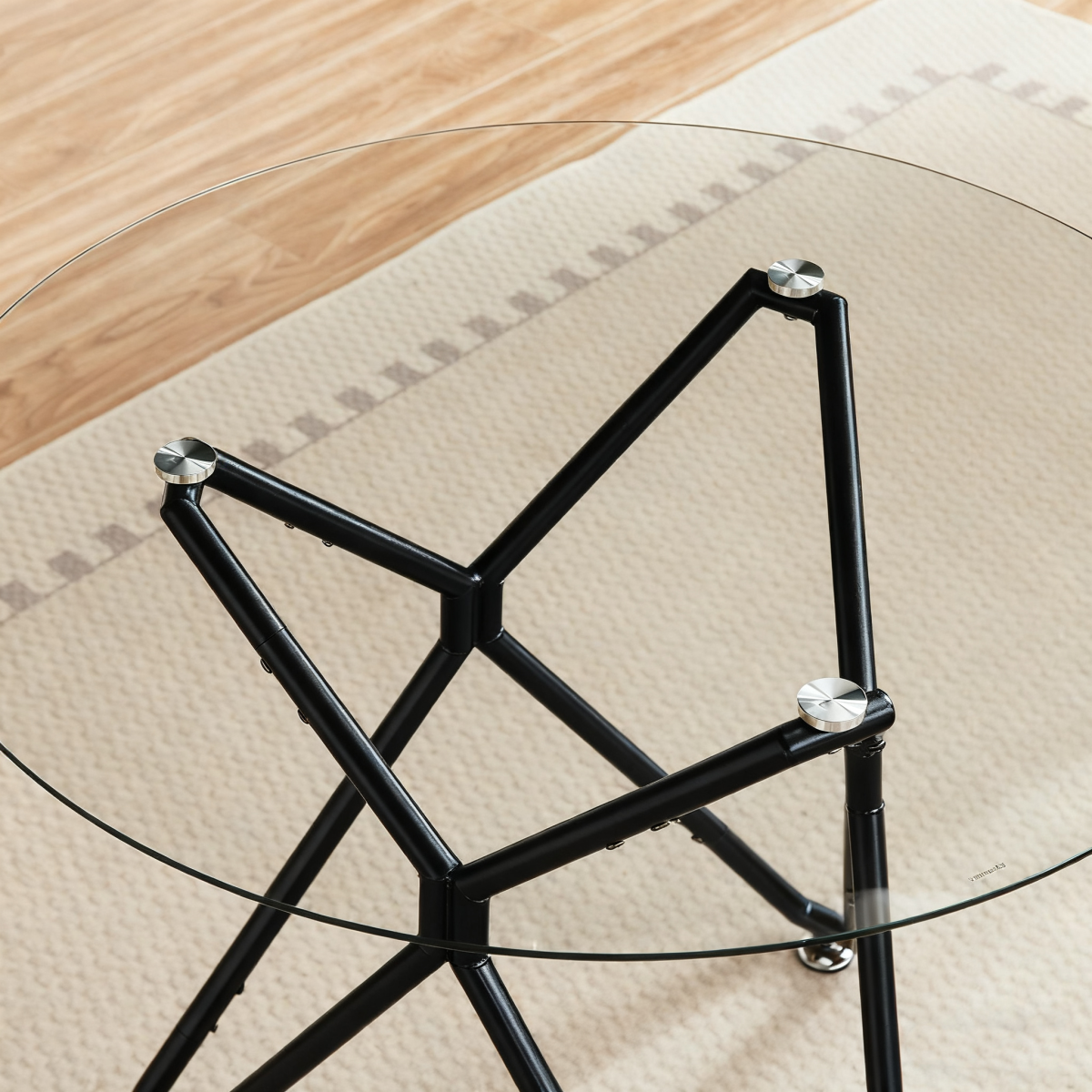 Esstisch Rund 90 cm Schwarz, Glastisch mit Gehärtetem Glas & Metallbeinen, Modernes Design