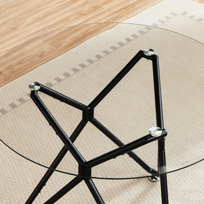 Esstisch Rund 90 cm Schwarz, Glastisch mit Gehärtetem Glas & Metallbeinen, Modernes Design