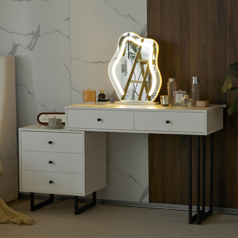 Schminktisch, Kosmetiktisch-Set mit Spiegel und Beleuchtung, ausziehbare Tischplatte, 3-farbige LED-Beleuchtung, Maße: B100/H76/T40 cm (ohne Hocker)