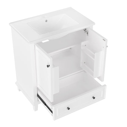 Bodenstehender Badezimmerschrank mit Waschbecken, Waschtisch, feuchtigkeits- und wasserdicht, integriertes Keramik Waschbecken, weiß
