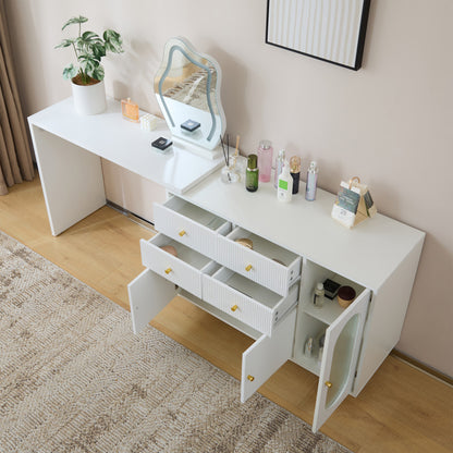 Schminktisch, Kosmetiktisch-Set mit Spiegel und Beleuchtung, ausziehbare Tischplatte, links-rechts wechselbar, 3-farbige LED-Beleuchtung, Maße: B100/H74.5/T40 cm (ohne Hocker)