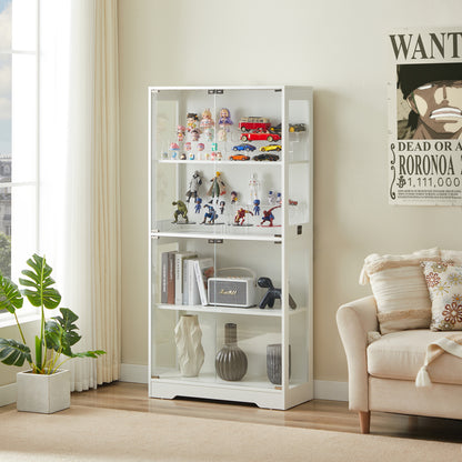 Glasvitrine Weiß 165 cm hoch, Vitrinenschrank mit LED (3 Farben) & Bewegungssensor, 4 verstellbare Böden