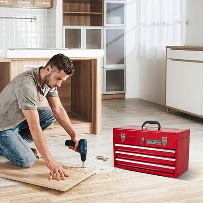 20,3 Zoll Metall-Werkzeugkasten mit Schubladen, tragbarer Werkzeugkasten aus Stahlmetall  (rot, 3 Schubladen)