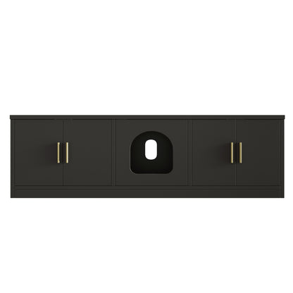 Versteckter Katzenschrank 140x40x45,5cm - 4-in-1 Katzenmöbel & Schuhbank, Katzentoilettenschrank mit Belüftung & Kratzmatte, Schwarz