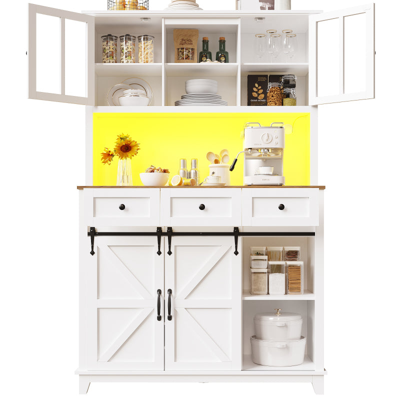 Küchenschrank(105×38.4×180cm), Hochschrank Küchenbuffet, Sideboard mit LED-Beleuchtung,Variable Lichtfarben, weiß