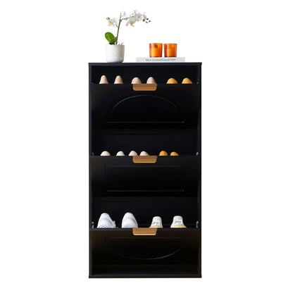 Schuhkipper Schmal mit 3 Klappen, Schuhschrank, Schuhschrank  Schuhkommode für Flur Wohnzimmer ,Schwarz