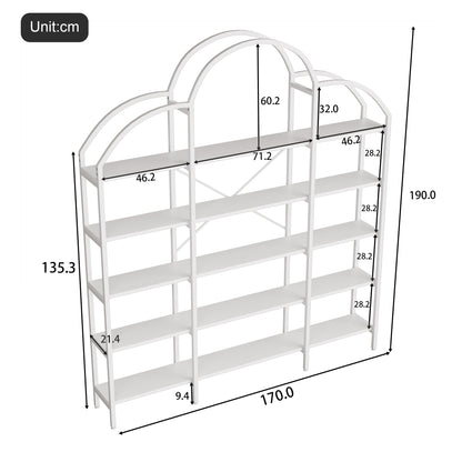 Regal 170x26x190 cm aus Stahl & MDF, 5 Ebenen Bücherregal mit Wolken-Dekor, modernes Standregal, stabil & pflegeleicht, Weiß