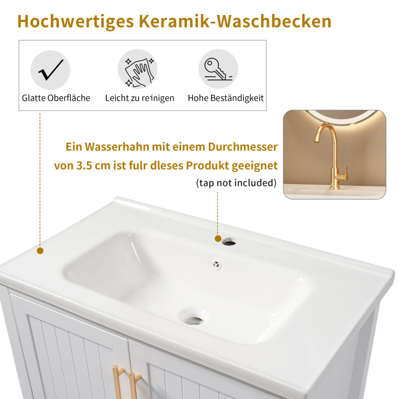 Badmöbel Einzel Waschtisch mit Unterschrank 80cm mit Keramik-Waschbecken,weiß